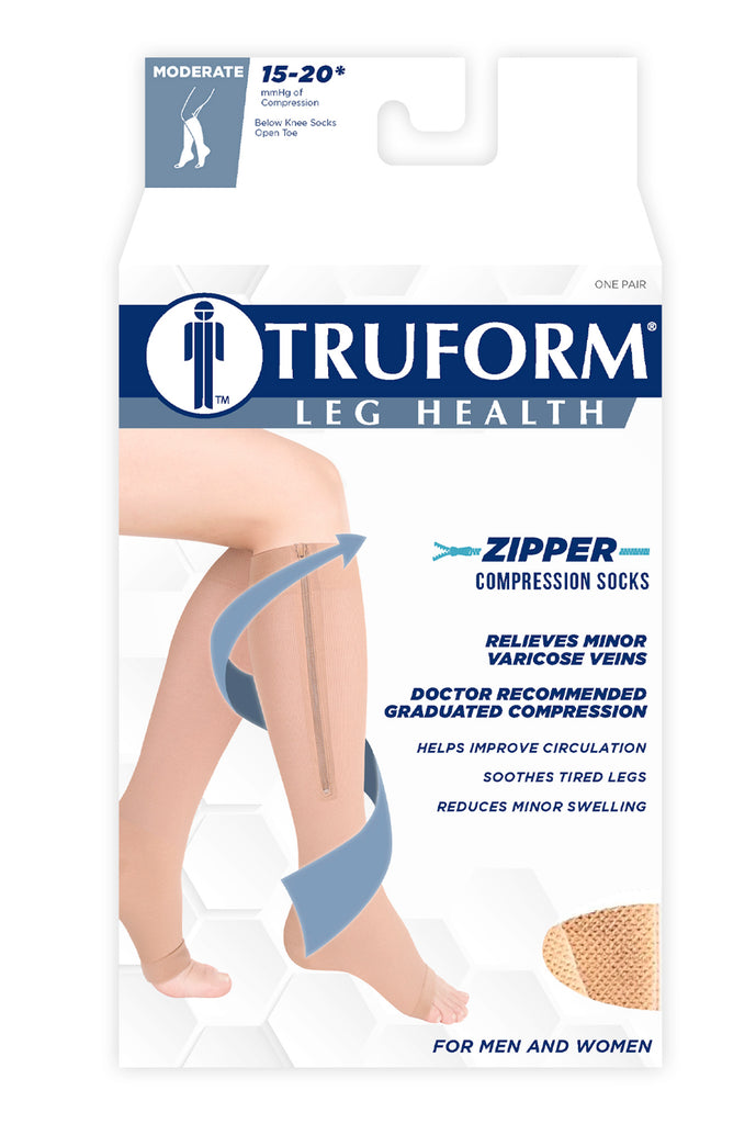 Zippered Compression Socks Medical Grade Firm, Easy-On, (15-20 mmHg), Knee  High, Open Toe, Best Stockings for Men and Women - Varicose Veins, Post  Surgery, Edema, Improve Circulation,Large 