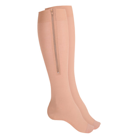 6665 / Knee High Zipper Compression Socks, Open Toe