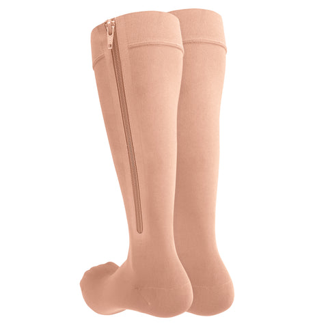 6665 / Knee High Zipper Compression Socks, Open Toe