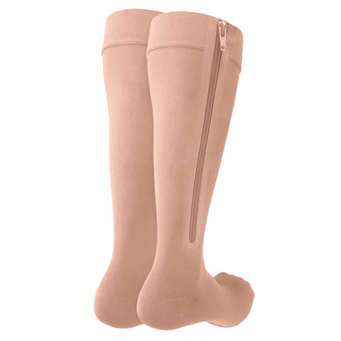 6665 / Knee High Zipper Compression Socks, Open Toe
