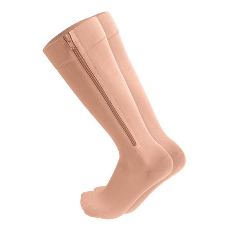 6665 / Knee High Zipper Compression Socks, Open Toe