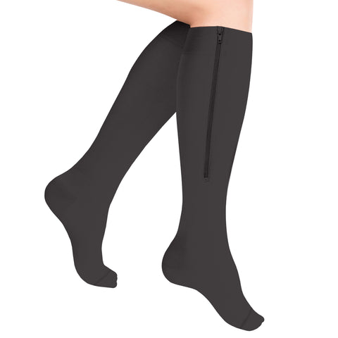 6665 / Knee High Zipper Compression Socks, Open Toe