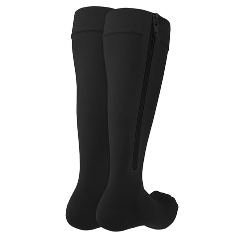 6665 / Knee High Zipper Compression Socks, Open Toe
