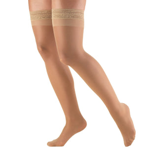 Ladies' LITES Sheer Thigh High Closed Toe Beige Stockings with Silicone Top