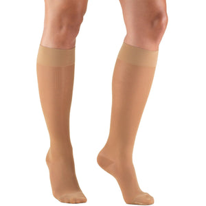 Front Angle of Ladies' Sheer Knee High Closed Toe in Beige