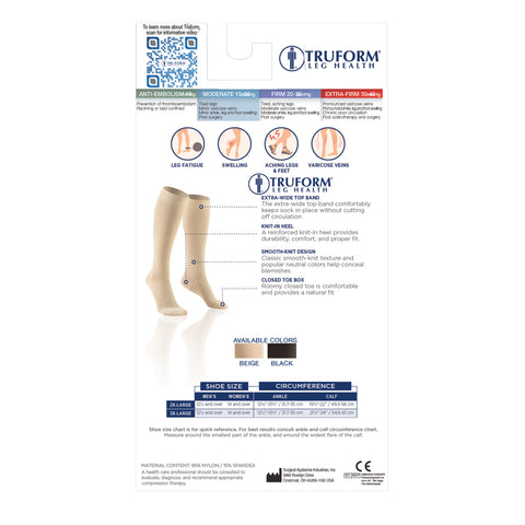 Truform 30-40 mmHg Compression Stockings for Men and Women Knee High Length  Closed Toe Black Medium Medium (1 Pair) Black