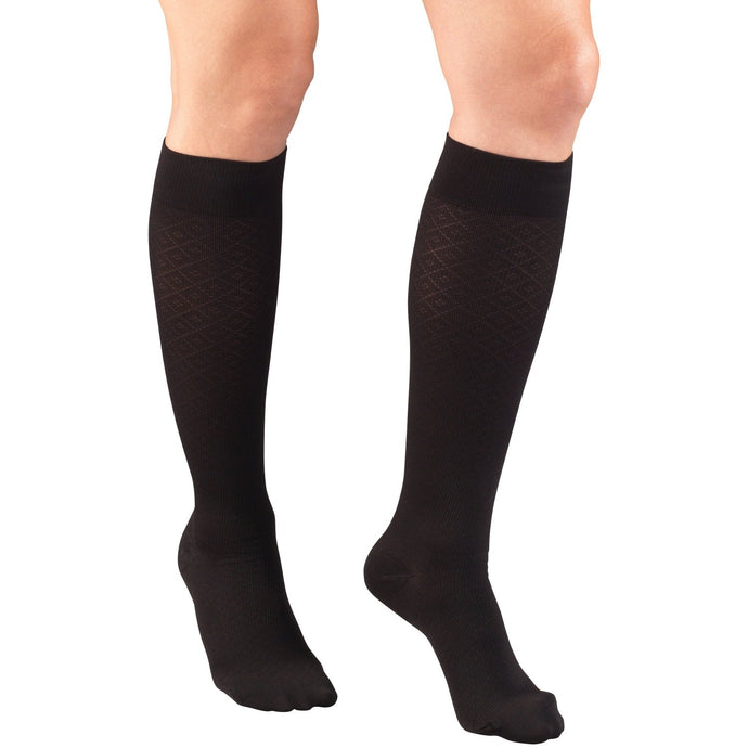 Front Angle of Black Rib Pattern Compression Socks for Women