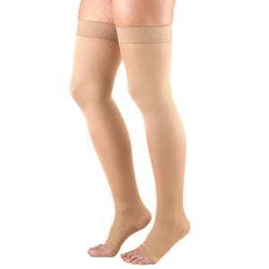 Ladies' Opaque Thigh High Open Toe Beige Stockings