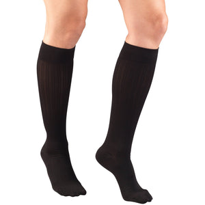 Front Angle of Black Rib Pattern Compression Socks for Women