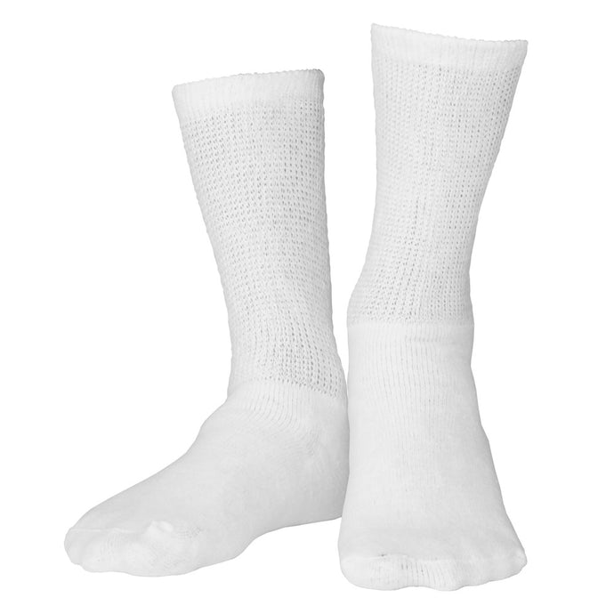 Loose Fit Crew Length Diabetic Socks in White