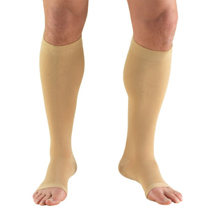 Front of Knee High Open Toe Beige Compression Stockings